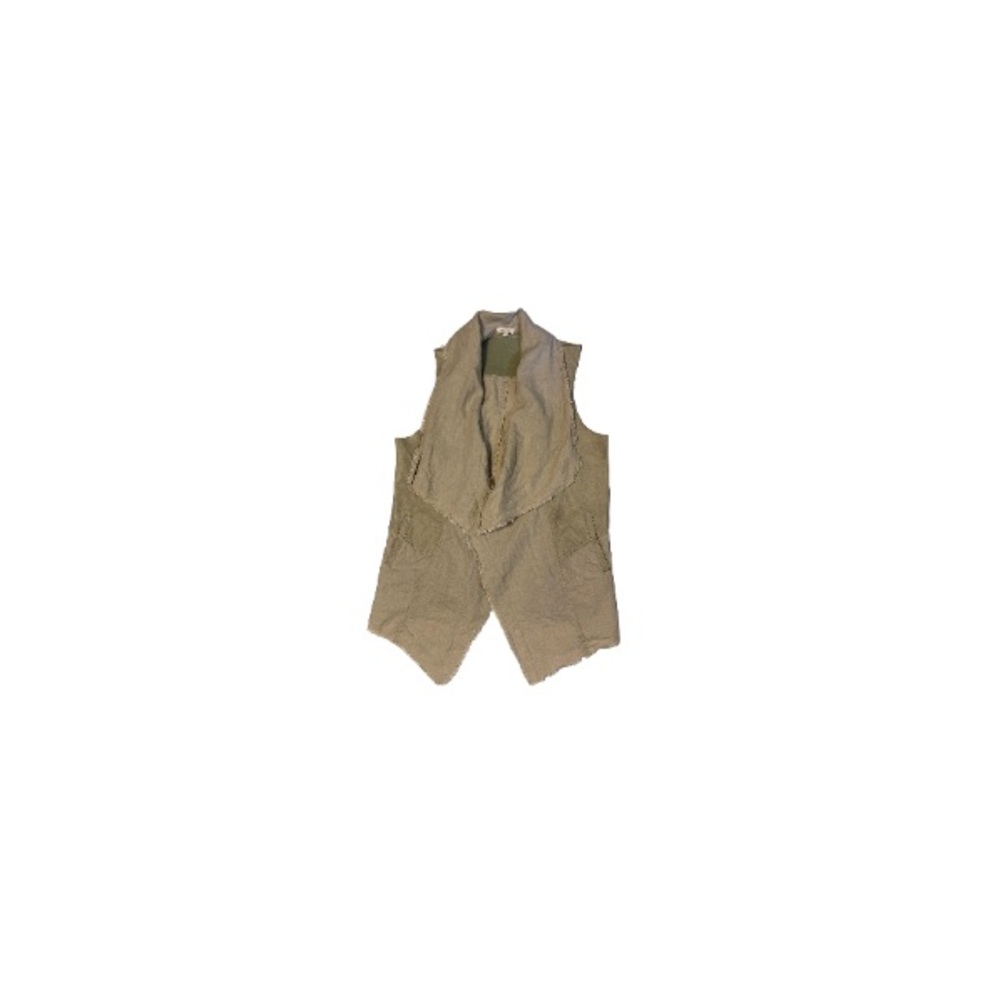 Jakett Etc. Tan Linen and Pleather Waterfall Vest - Women’s Size Medium